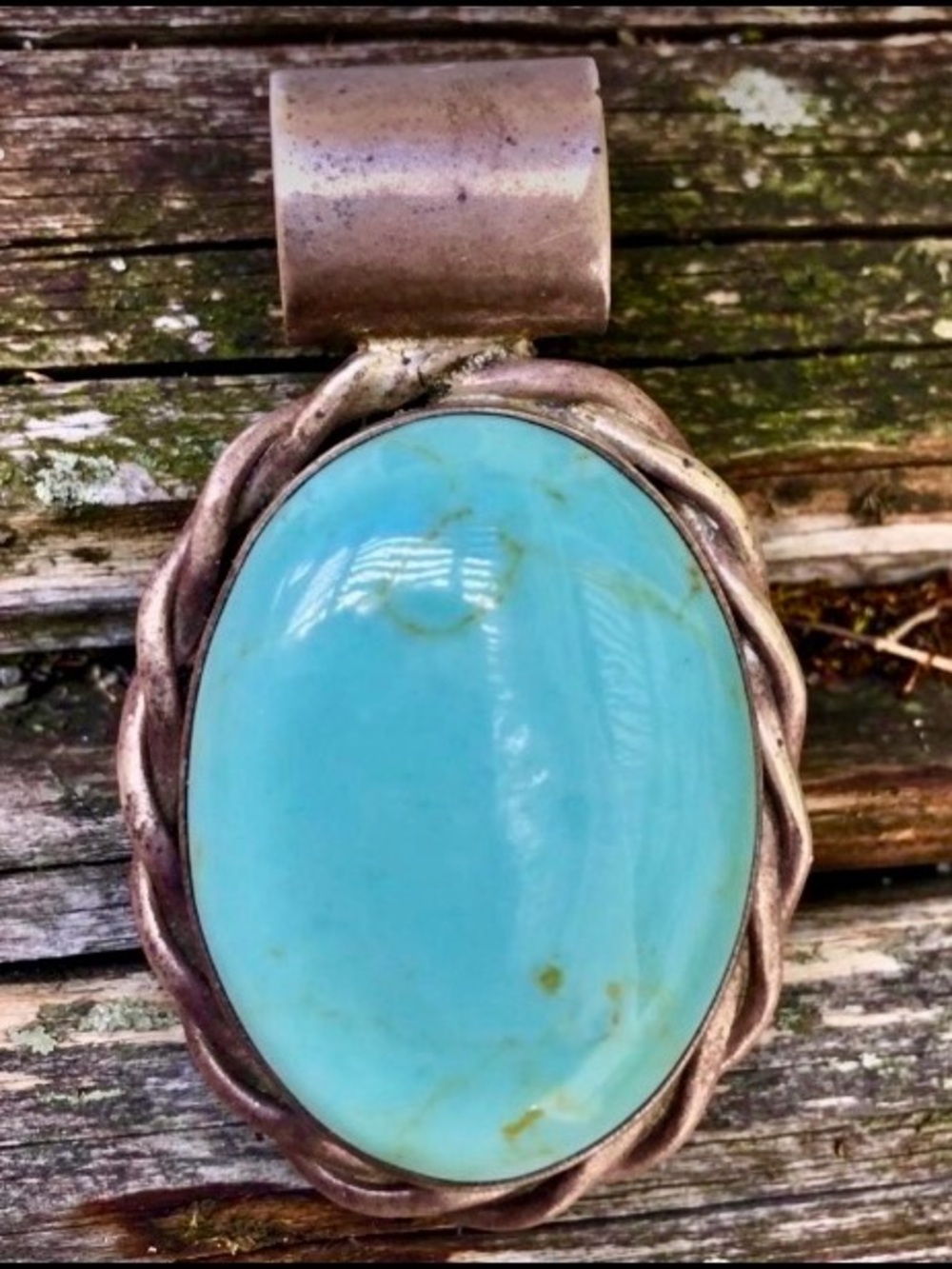 Vintage Turquoise Bezel Set Pendant Stamped TV 41 Mexico 925